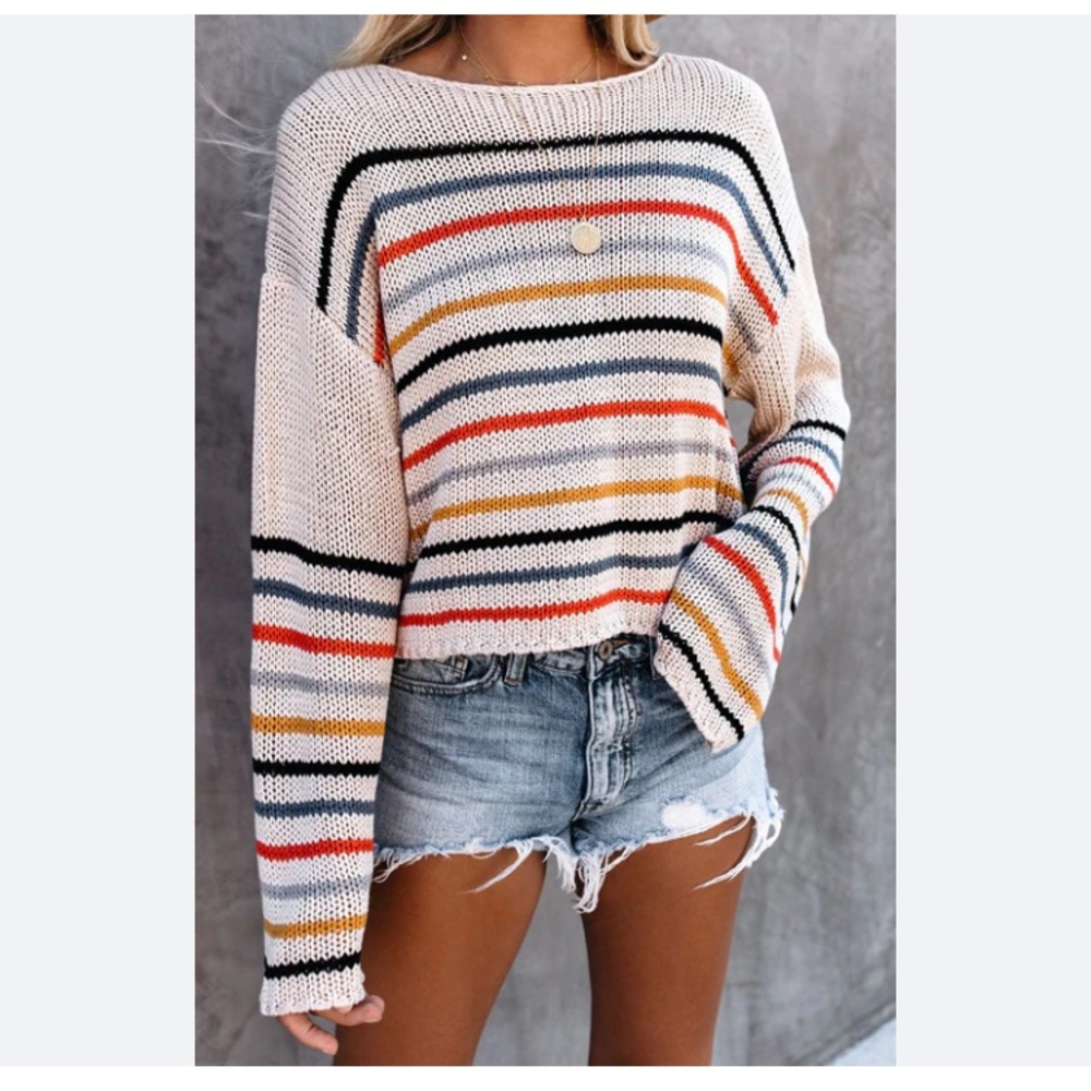 Lovestitch Cream Rainbow Knit Sweater Medium